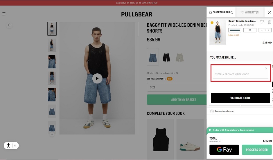Pull and Bear screenshot showing where to enter discount code