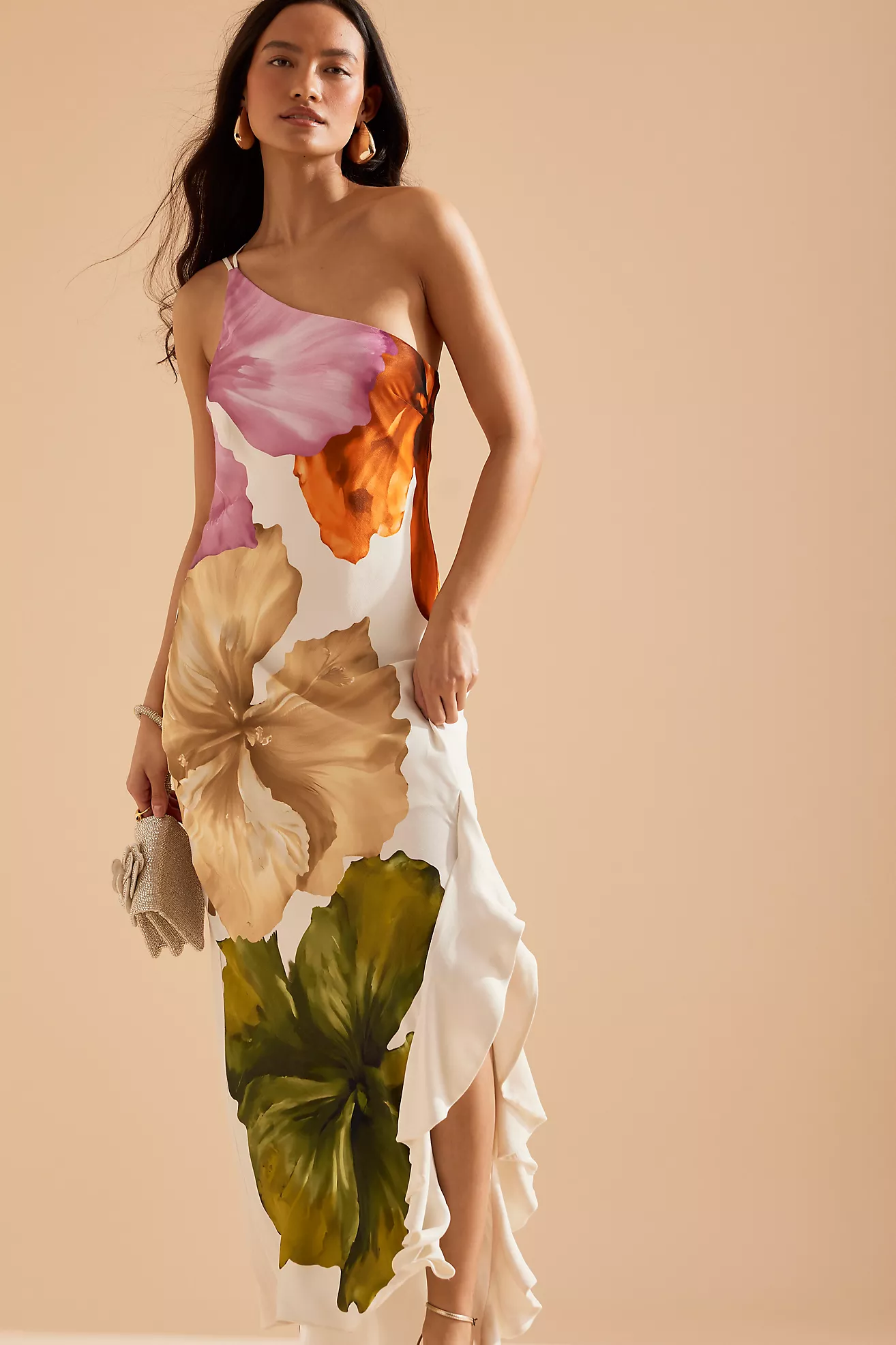 By Anthropologie Lucinda One-Shoulder Maxi Slip Dress