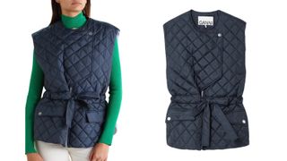 GANNI BELTED QUILTED RIPSTOP VEST