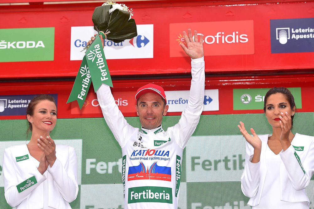 Joaquim Rodriguez on the Vuelta's stage 17 podium.