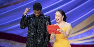 Chadwick Boseman and Constance Wu presenting at the 2019 Oscars