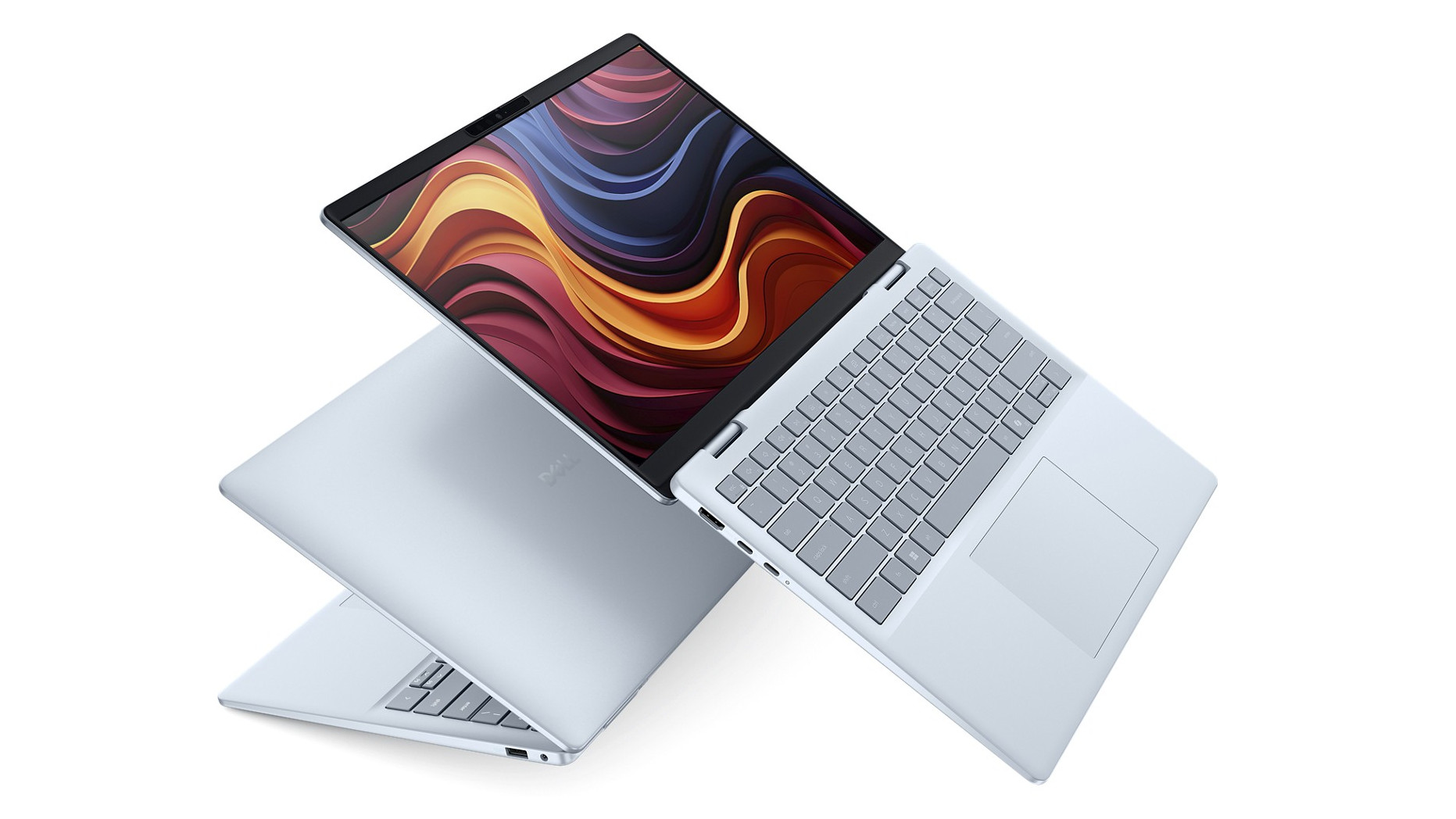 Dell laptop shown open, and from the rear