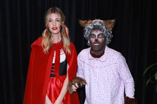 Hannah Cooper and Joel Dommett attend Jonathan Ross's Halloween Party as red riding hood and the wolf