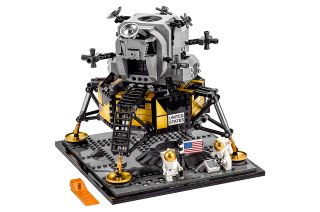 The NASA Apollo 11 Lunar Lander includes two minifigures, a lunar surface base and new-for-Lego gold-colored brick pieces.