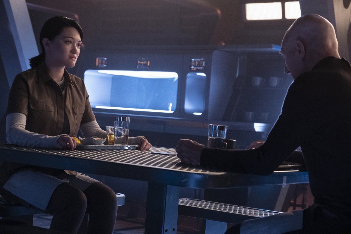 Isa Briones as Soji; Sir Patrick Stewart as Jean-Luc Picard