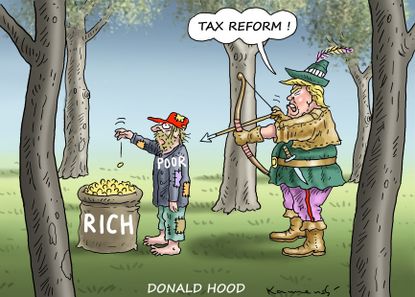 Political cartoon U.S. Trump tax reform Robin Hood