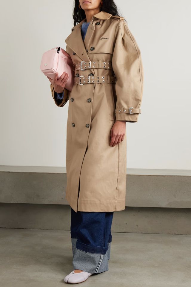 Ganni Belted bonded cotton-twill trench coat