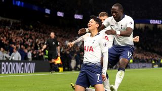 Son Heung-min celebrates scoring a goal for Tottenham in the Premier League
