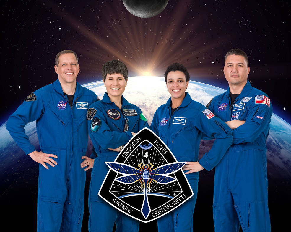 NASA's SpaceX Crew-4 mission astronauts include (from the left) NASA astronaut Bob Hines, ESA astronaut Samantha Cristoforetti and NASA astronauts Jessica Watkins and Kjell Lindgren.