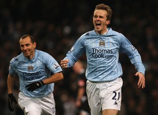 Dietmar Hamann of Manchester City celebrates scoring his team's second goal during the Barclays Premier League match between Manchester City and Bolton Wanderers at The City of Manchester Stadium on December 15, 2007 in Manchester, England.