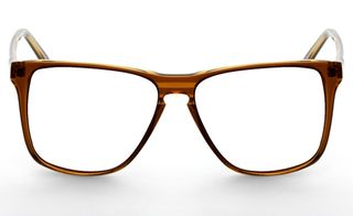 Front-on view of brown-frame glasses square in shape with clear lenses