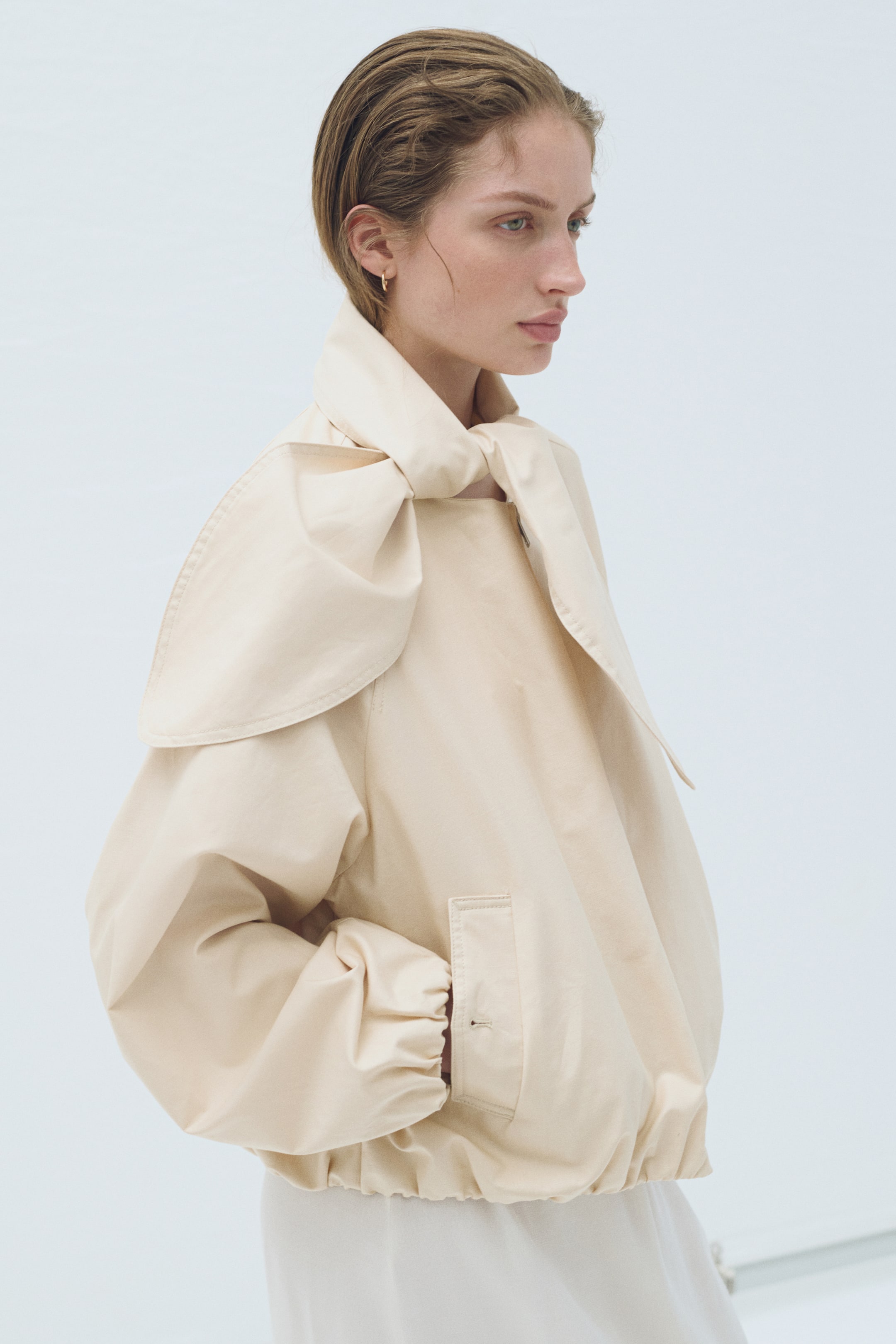 Scarf-Collar Linen-Blend Jacket