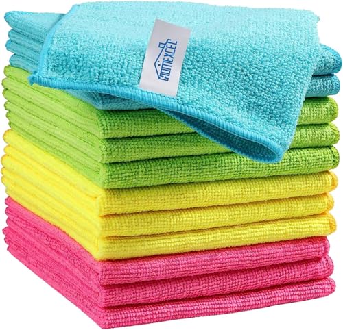 Homexcel Microfiber Cleaning Cloth,12 Pack Cleaning Rags, Cleaning Towels With 4 Color Assorted, 11.5"x11.5"(green/blue/yellow/pink)