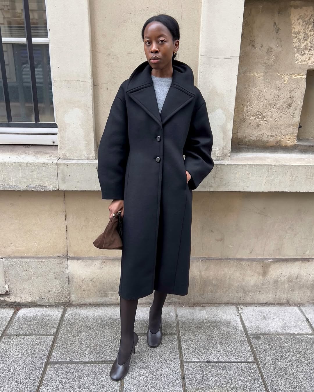 Sylvie Mus wearing a Mango coat.