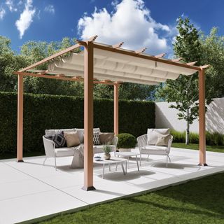 Florence 11 Ft. W X 11 Ft. D Wood Grain Aluminum Pergola in Canadian Cedar With Convertible Canopy