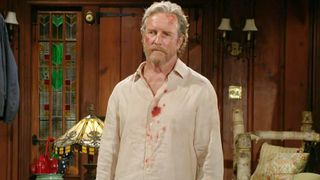 Linden Ashby as Cameron Kirsten in a bloodied shirt in The Young and the Restless