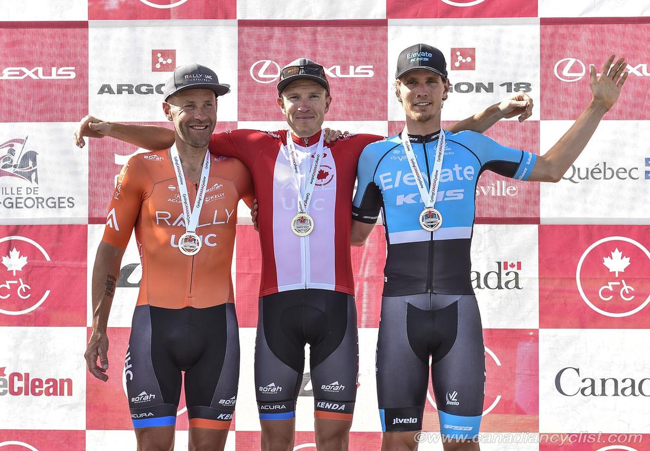 The elite men's podium: Svein Tuft, Rob Britton, Adam Roberge (L-R)