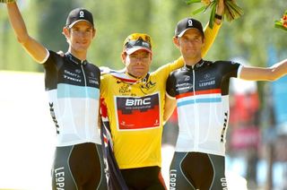 Cadel Evans (BMC) with .Andy and Frank Schleck (Leopard Trek)