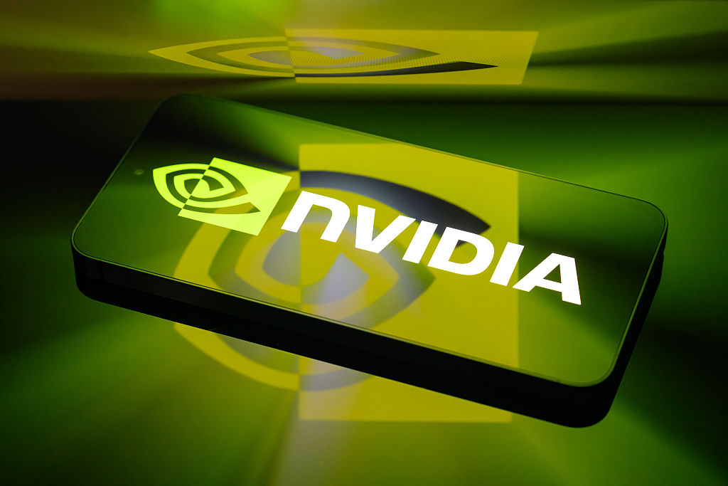 The NVIDIA logo is displayed on a mobile phone