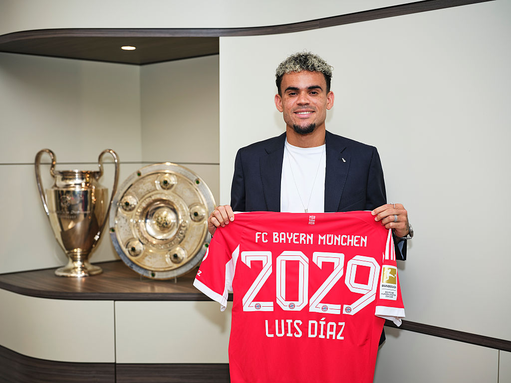 Bayern Muenchen unveils the signing of Luis Diaz of FC Bayern Muenchen on July 29, 2025 in Munich, Germany.