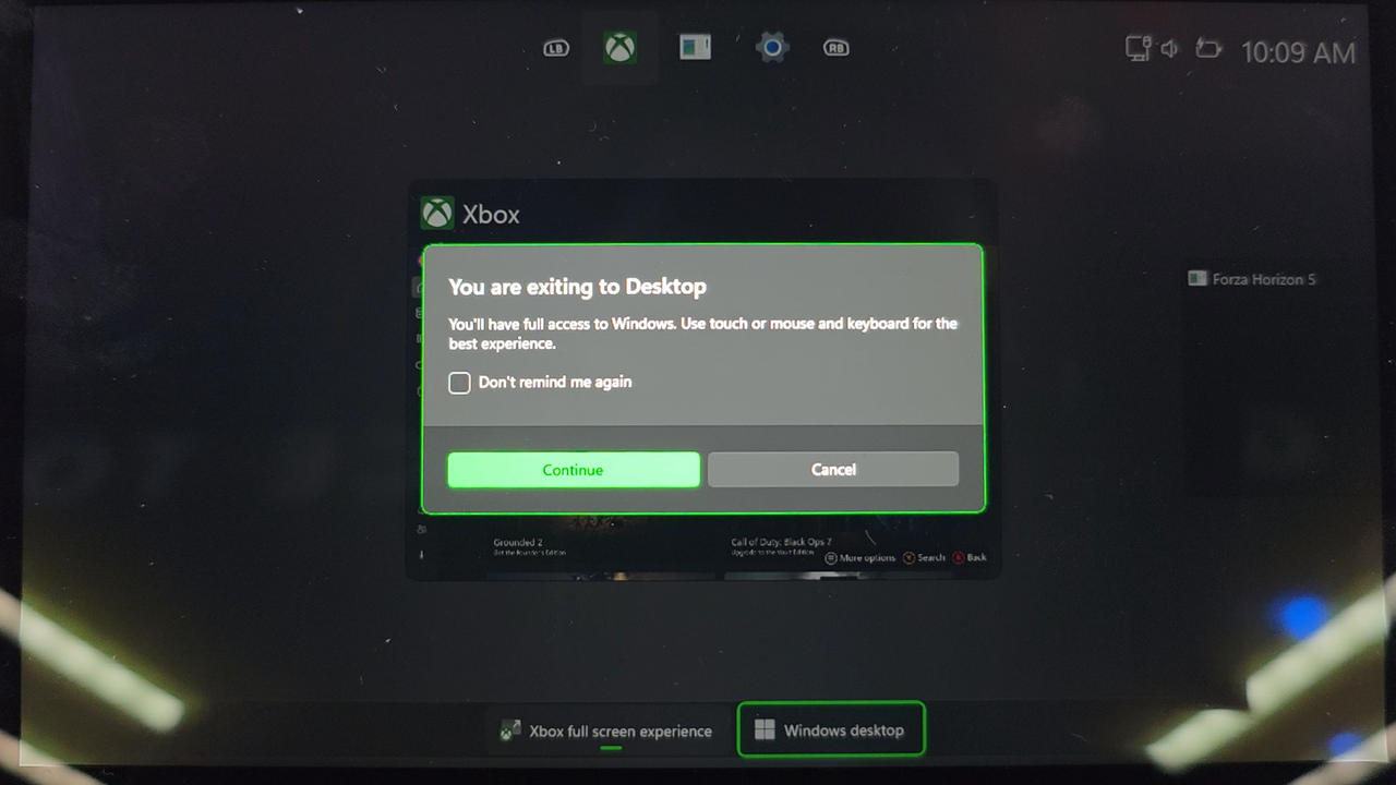 Xbox Ally running full screen mode