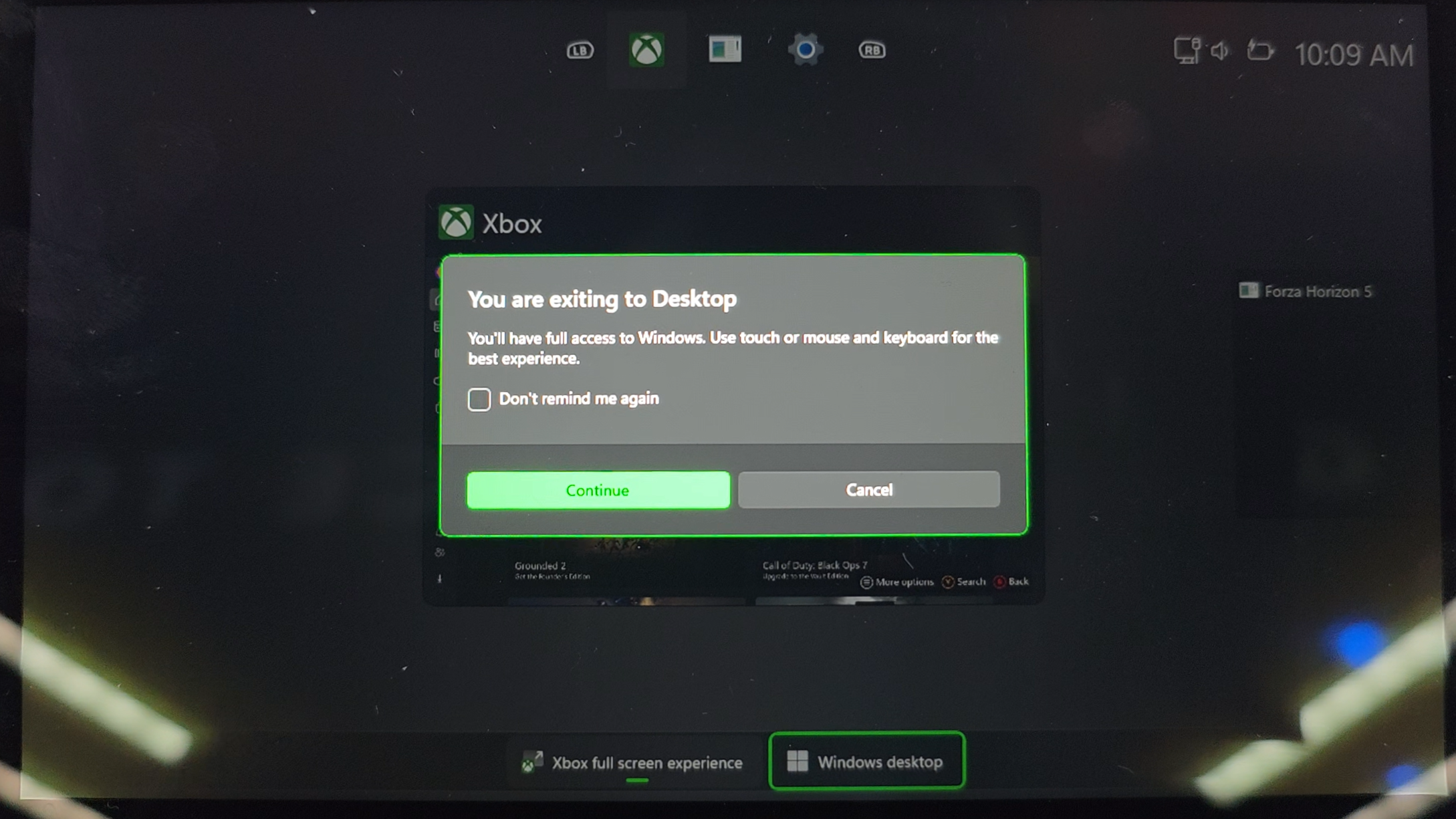 Xbox Ally running full screen mode
