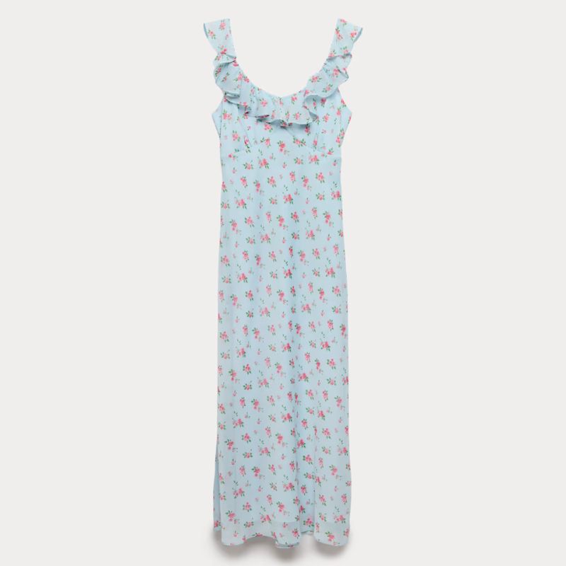 M&amp;amp;S, blue floral midi dress