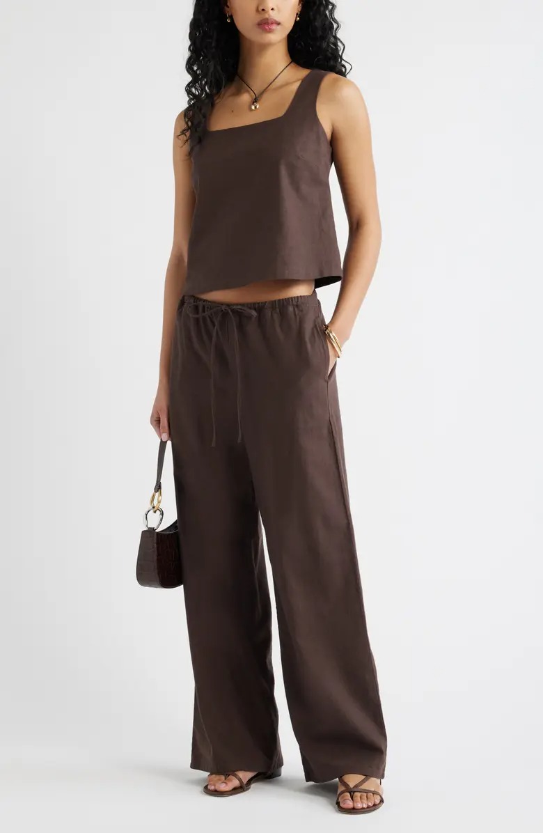 Open Edit, Square Neck Sleeveless Linen Blend Top
