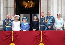 A tall Prince Charles with the rest of the royal family on the balcony for Trooping of the Colour.