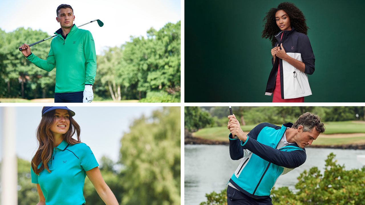 Montage of four golfers wearing Crew Clothing