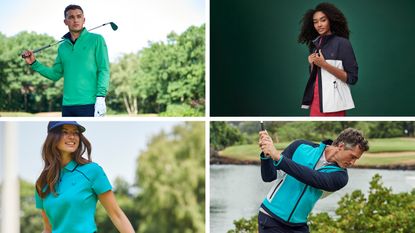 Montage of four golfers wearing Crew Clothing