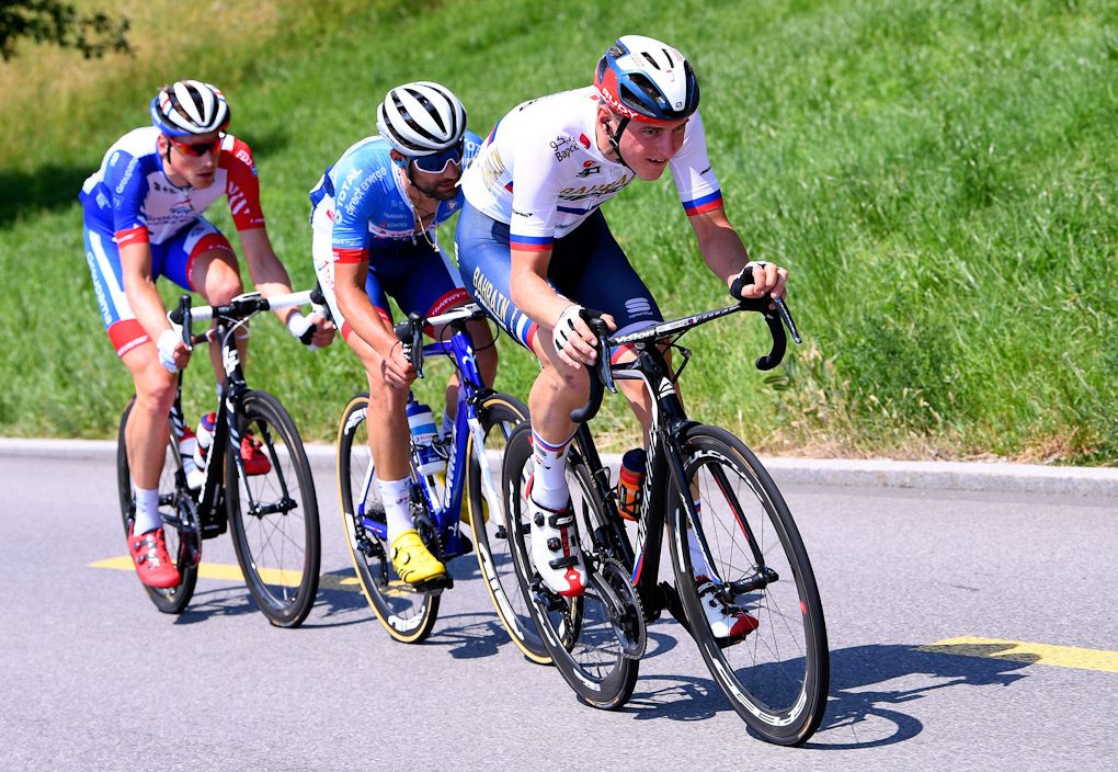 Matej Mohoric (Bahrain Merida) leads the breakaway during stage 5 at Tour de Suisse