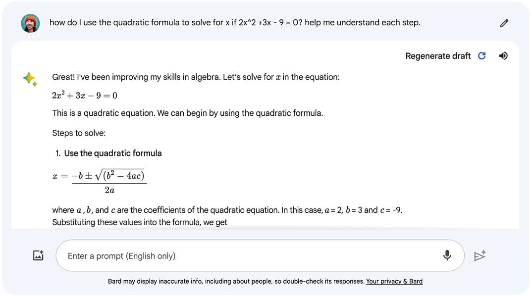 Google's "Bard for teenagers" offers help with complex math equations.