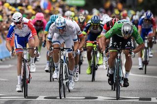Arnaud Demare, Alexander Kristoff and Peter Sagan surge for the line at the end of stage 13