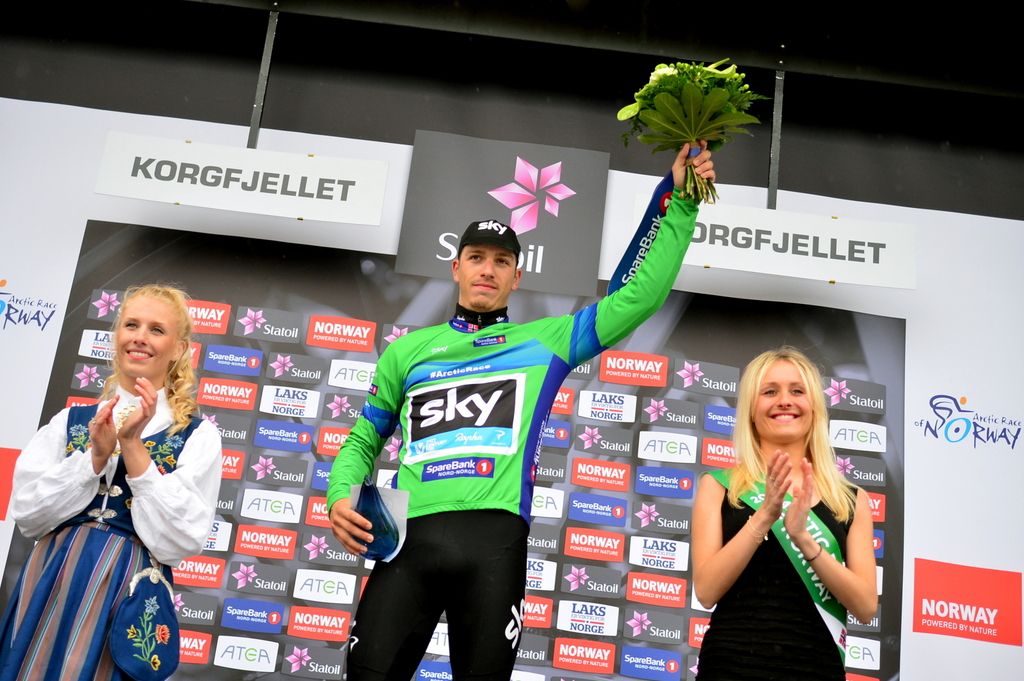 Danny van Poppel (Team Sky) enjoys his moment on the podium