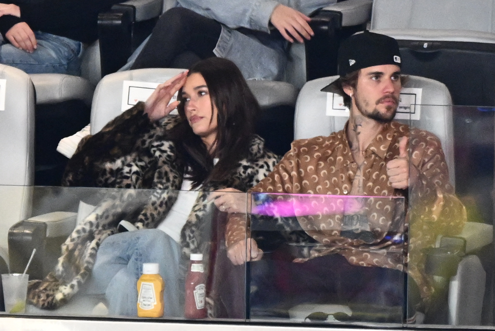 Hailey Bieber and Justin Bieber at the 2024 super bowl