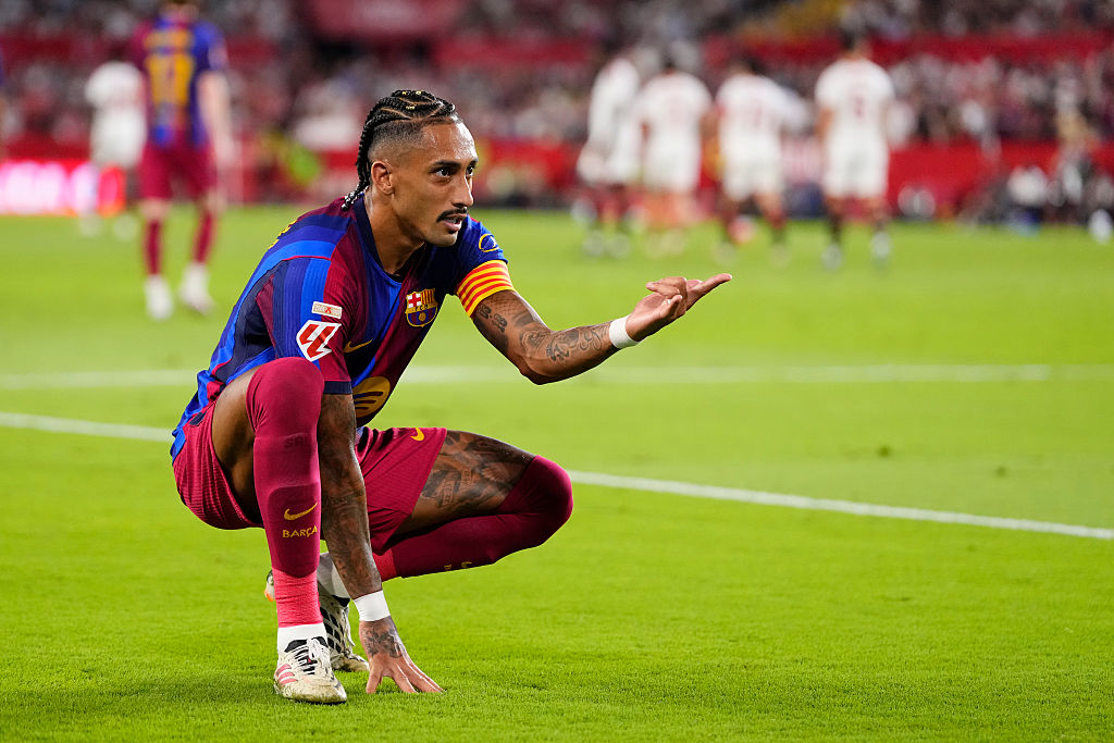 Raphinha right winger of Barcelona and Brazil celebrates after scoring