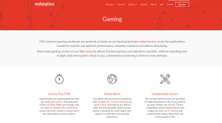 A website screenshot of Redstation Gaming bare metal servers