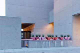 everson museum of art east wing redesign by MILLIONS concrete geometric volumes and colourful soft interiors and planters