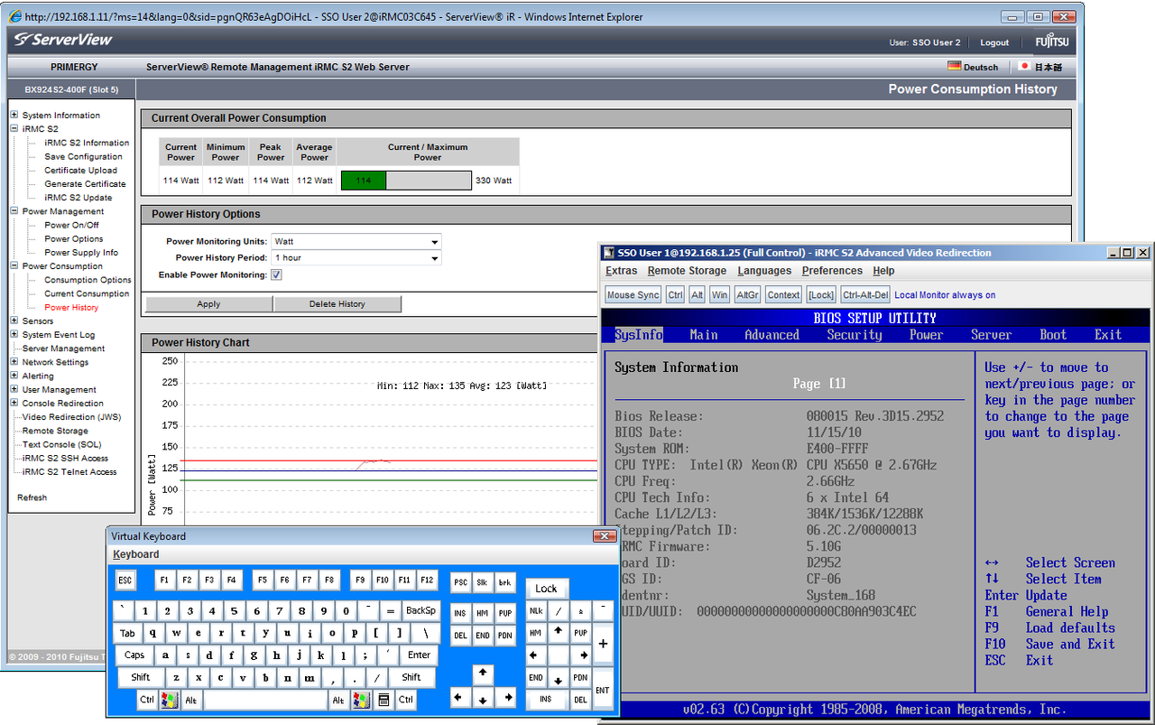 The Dashboard provides direct access to each blade&rsquo;s iRMC2 controller and full remote control.
