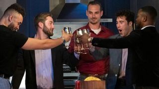 Love Is Blind season 3 men raising there glasses for a toast