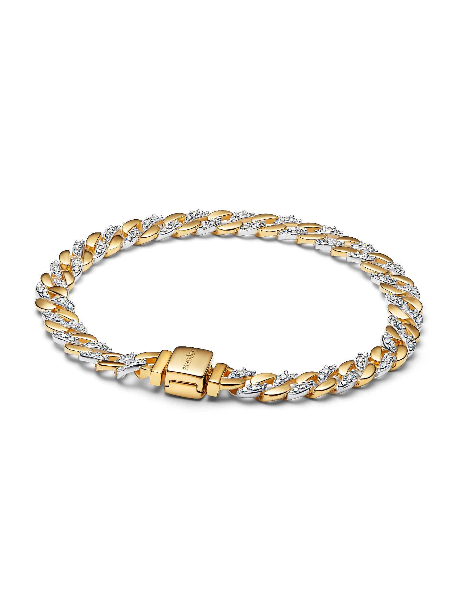 Two-Tone Pav&amp;eacute; Cuban Chain Bracelet