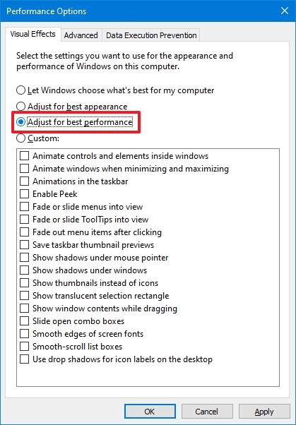 Adjust for best performance option