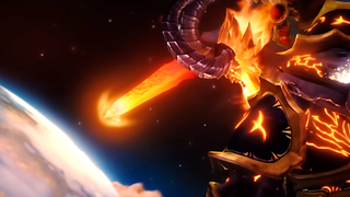 Sargeras, the Dark Titan, stabs his blade into Azeroth in World of Warcraft: Legion.