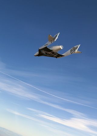 The VSS2 Enterprise glides through the sky during the first solo test glide test of SpaceShipTwo on Oct. 10, 2010.