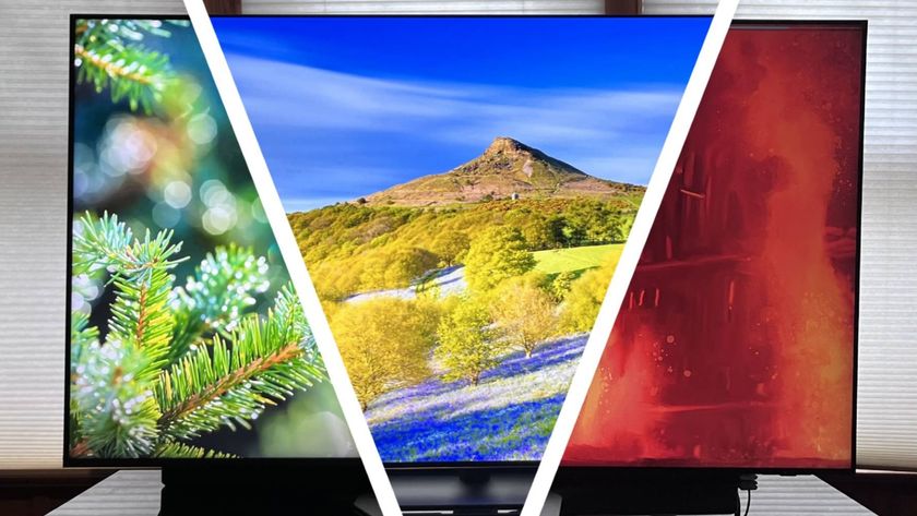 Collage of 3 TVs showing colorful images