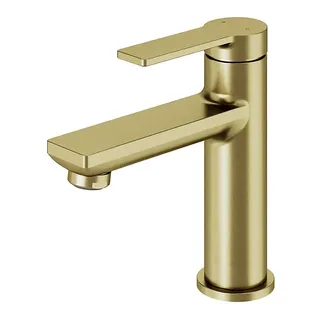 Goodhome Akita Medium Satin Brass Effect Round Manual Basin Mixer Tap