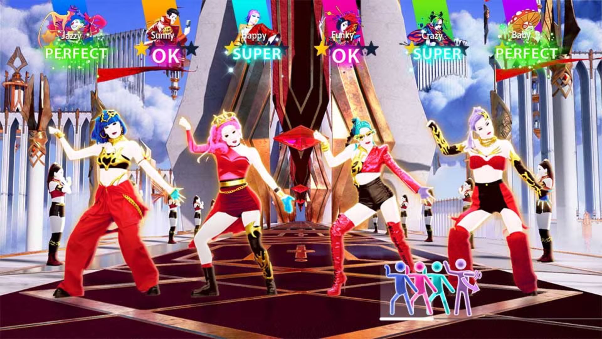 Four players taking part in Just Dance 2024