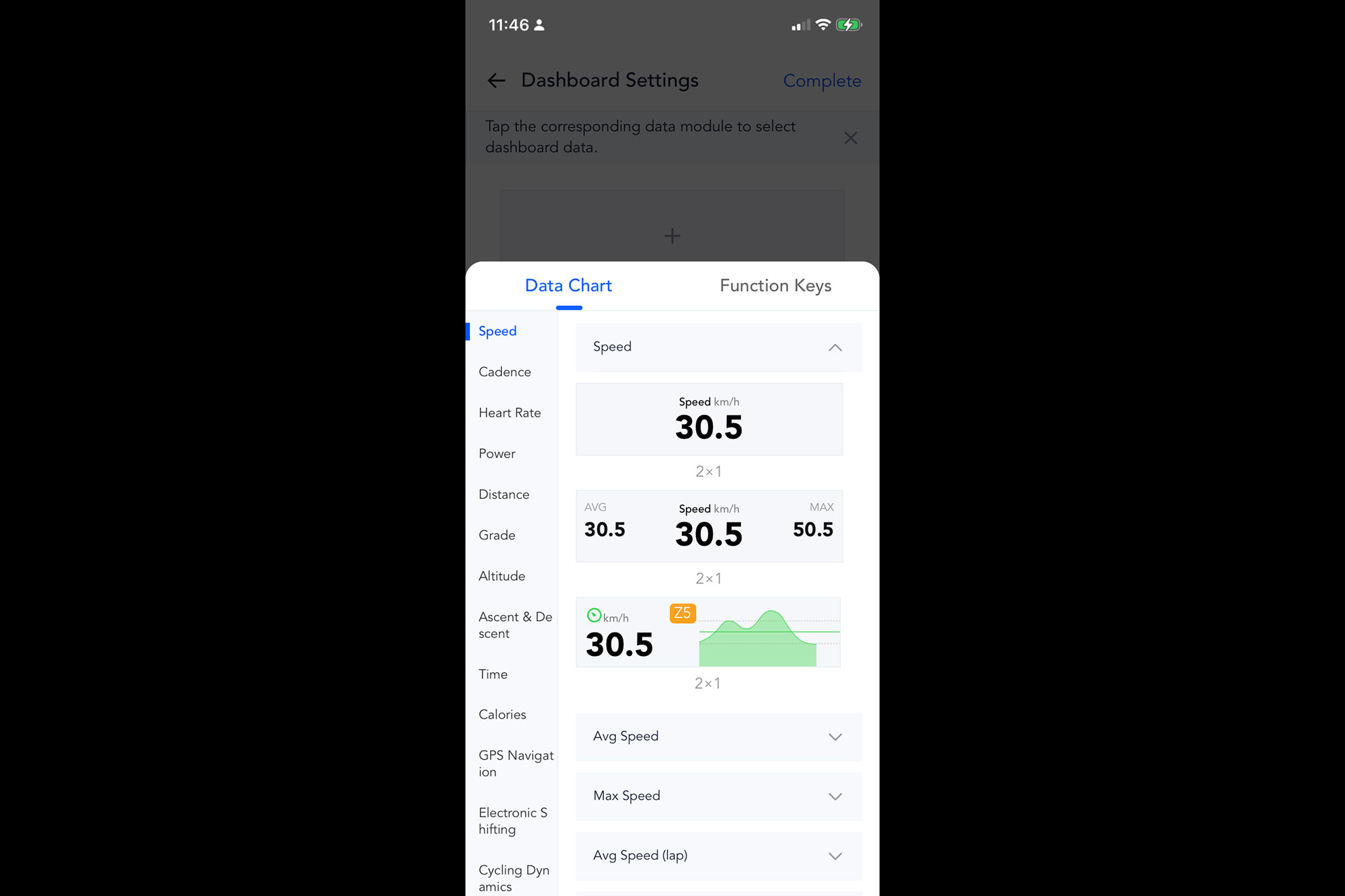 iPhone screenshot showing OnelapFit data fields