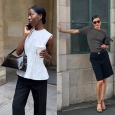 a collage of photos of women showing how to dress for work in the summer